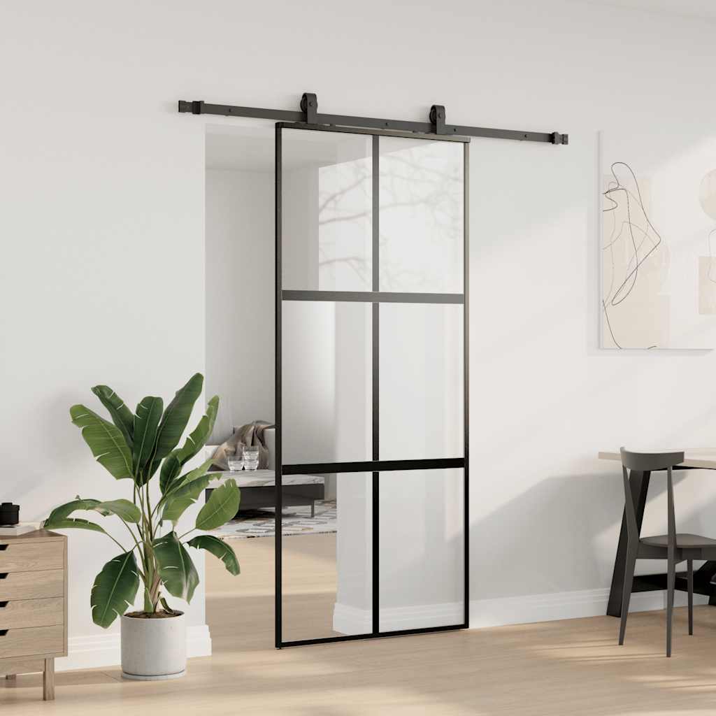 Skyvedør med monteringssett svart 90x205 cm herdet glass vidaXL