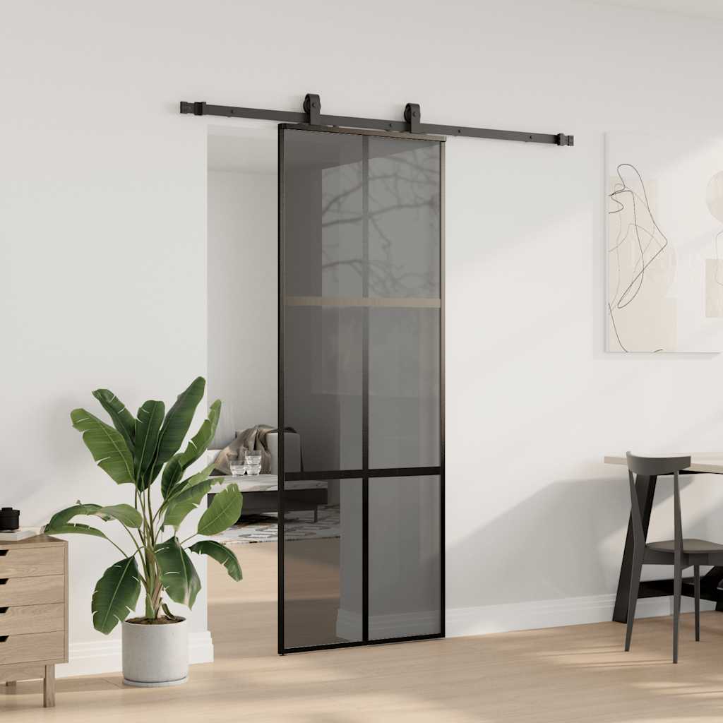 Skyvedør med monteringssett svart 76x205 cm herdet glass