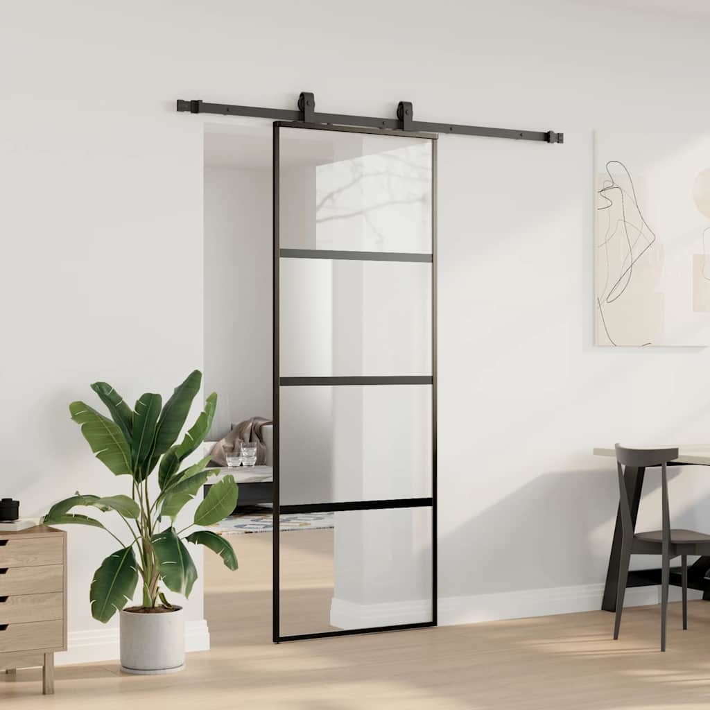 Skyvedør med monteringssett svart 76x205 cm herdet glass vidaXL