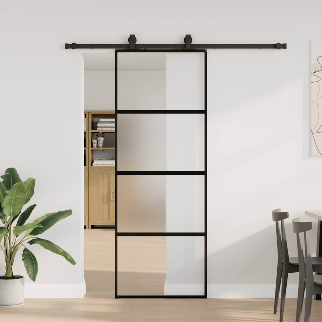 Skyvedør med monteringssett svart 76x205 cm herdet glass vidaXL