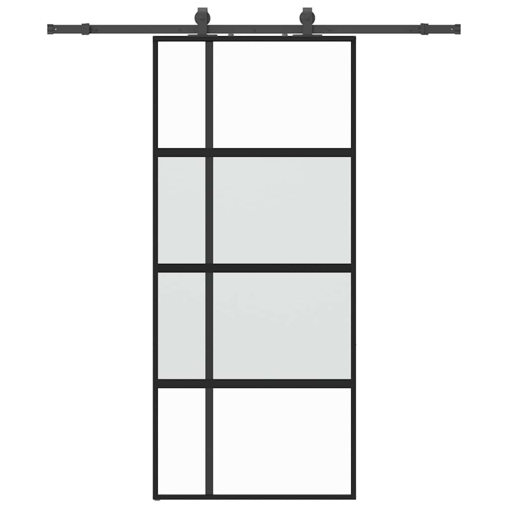 Skyvedør med monteringssett svart 90x205 cm herdet glass vidaXL