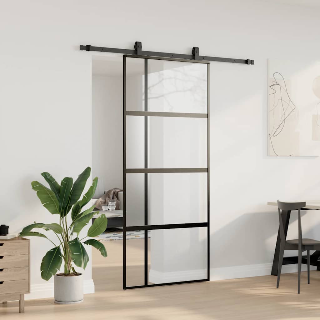 Skyvedør med monteringssett svart 90x205 cm herdet glass vidaXL