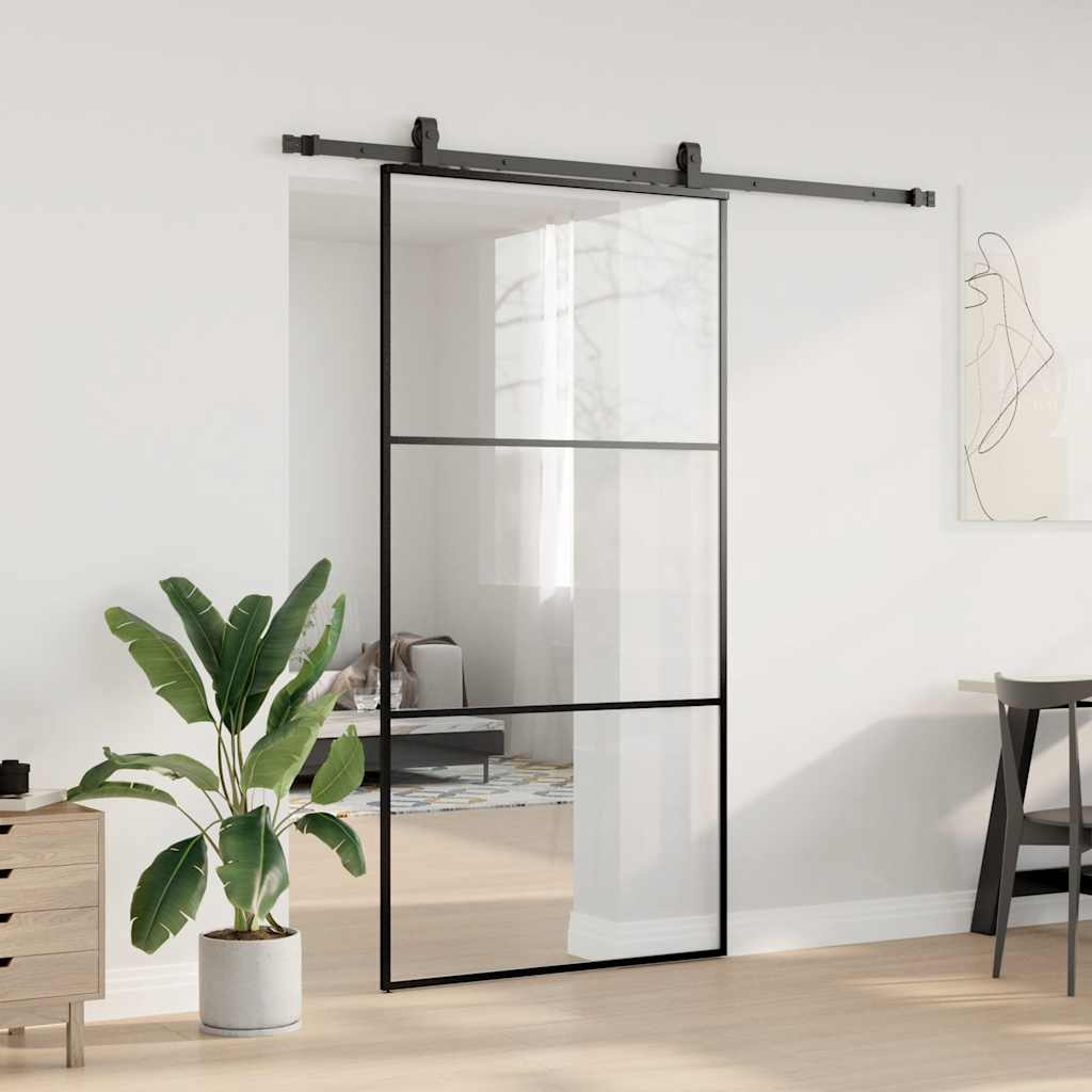 Skyvedør med monteringssett svart 102x205 cm ESG-glass vidaXL