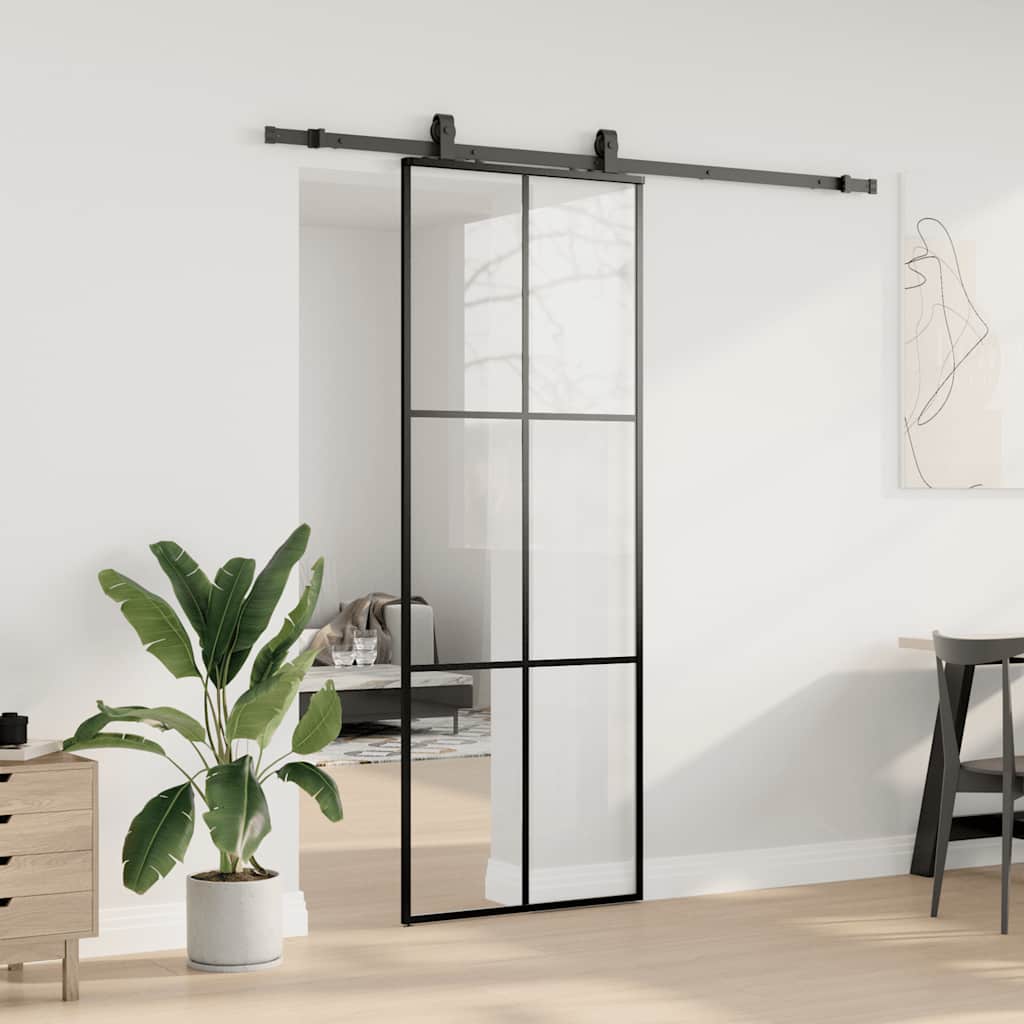 Skyvedør med monteringssett svart 76x205 cm ESG-glass vidaXL