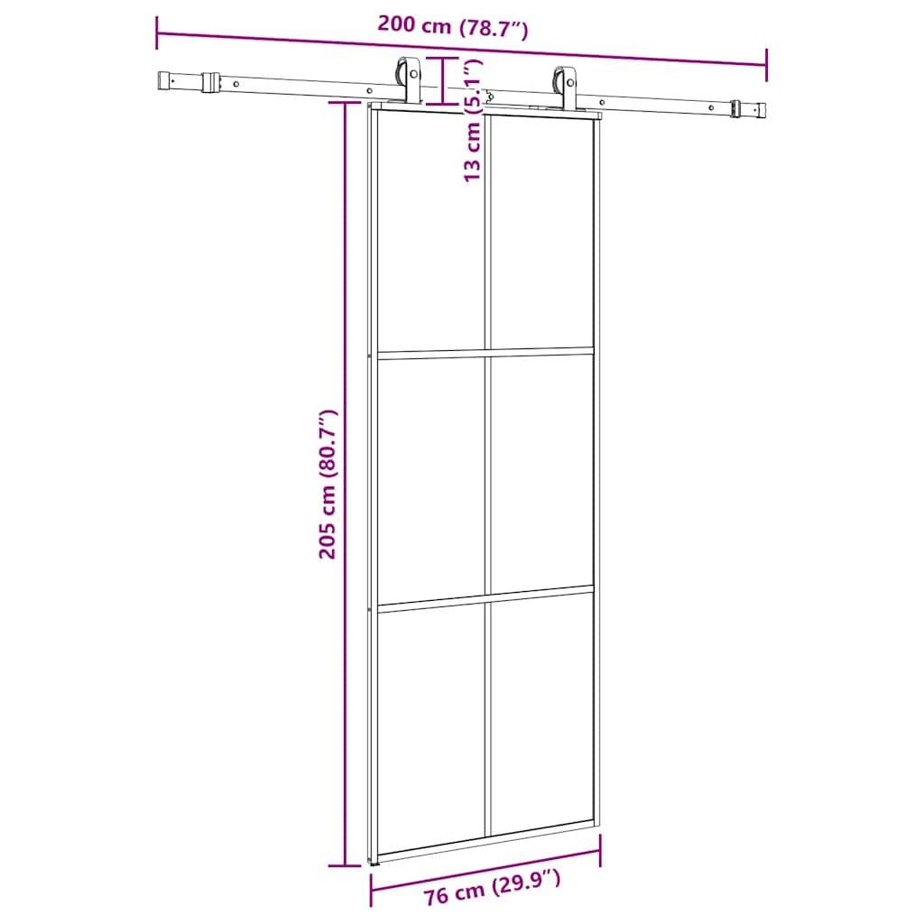 Skyvedør med monteringssett svart 76x205 cm ESG-glass vidaXL