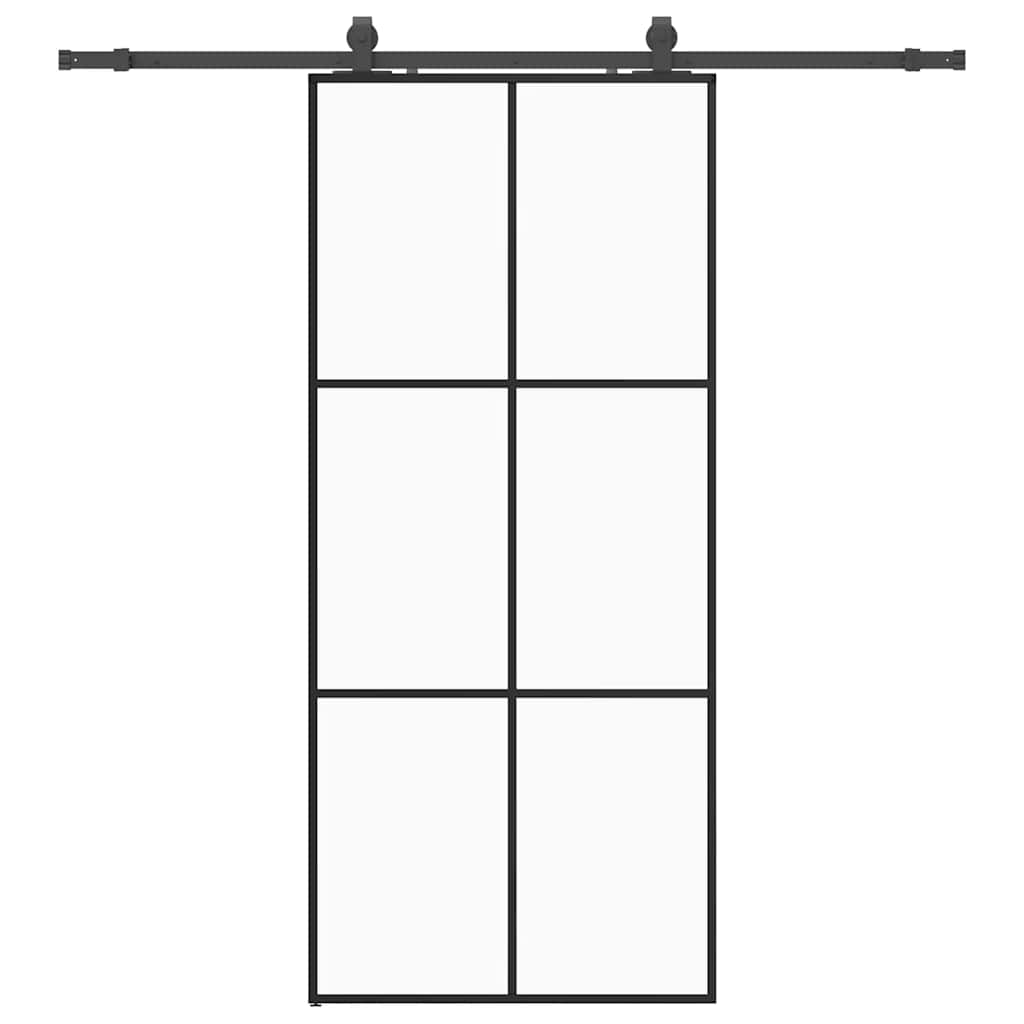 Skyvedør med monteringssett svart 90x205 cm ESG-glass vidaXL