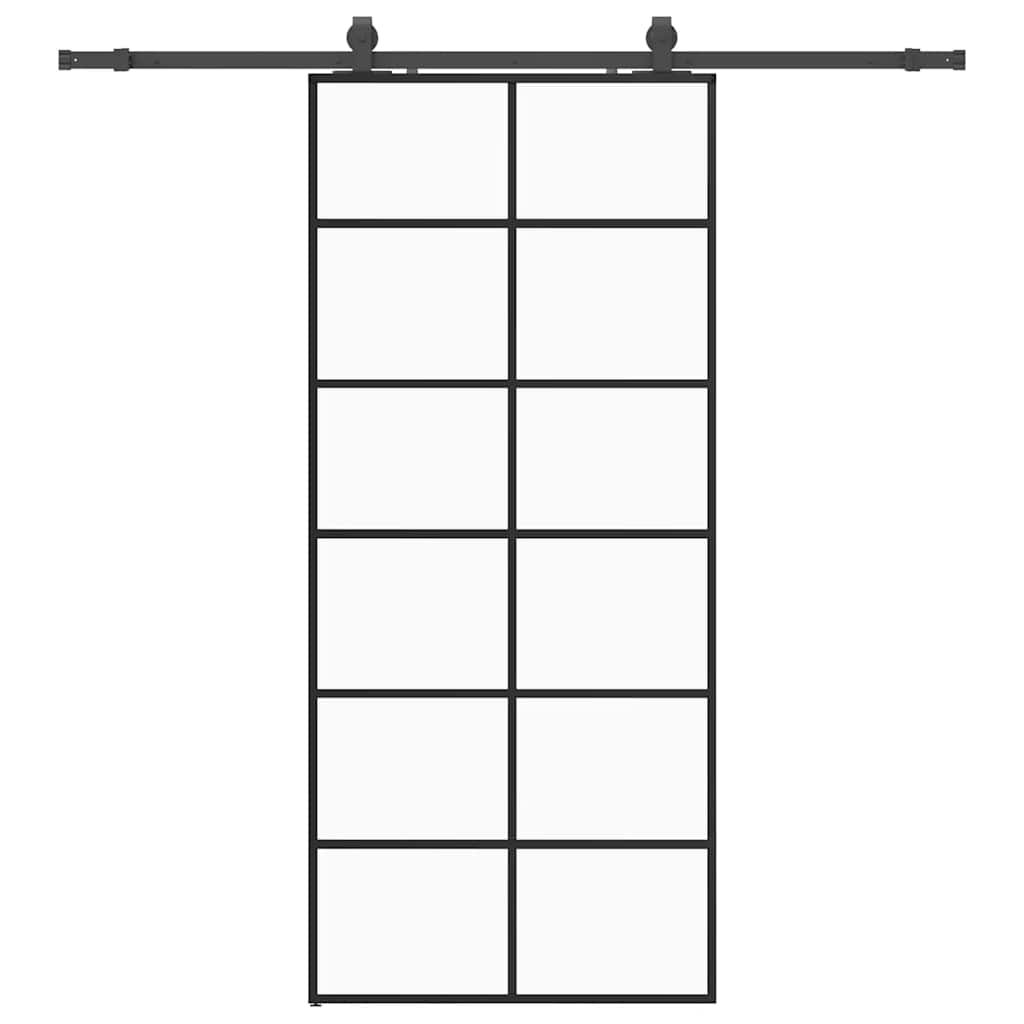 Skyvedør med monteringssett svart 90x205 cm ESG-glass