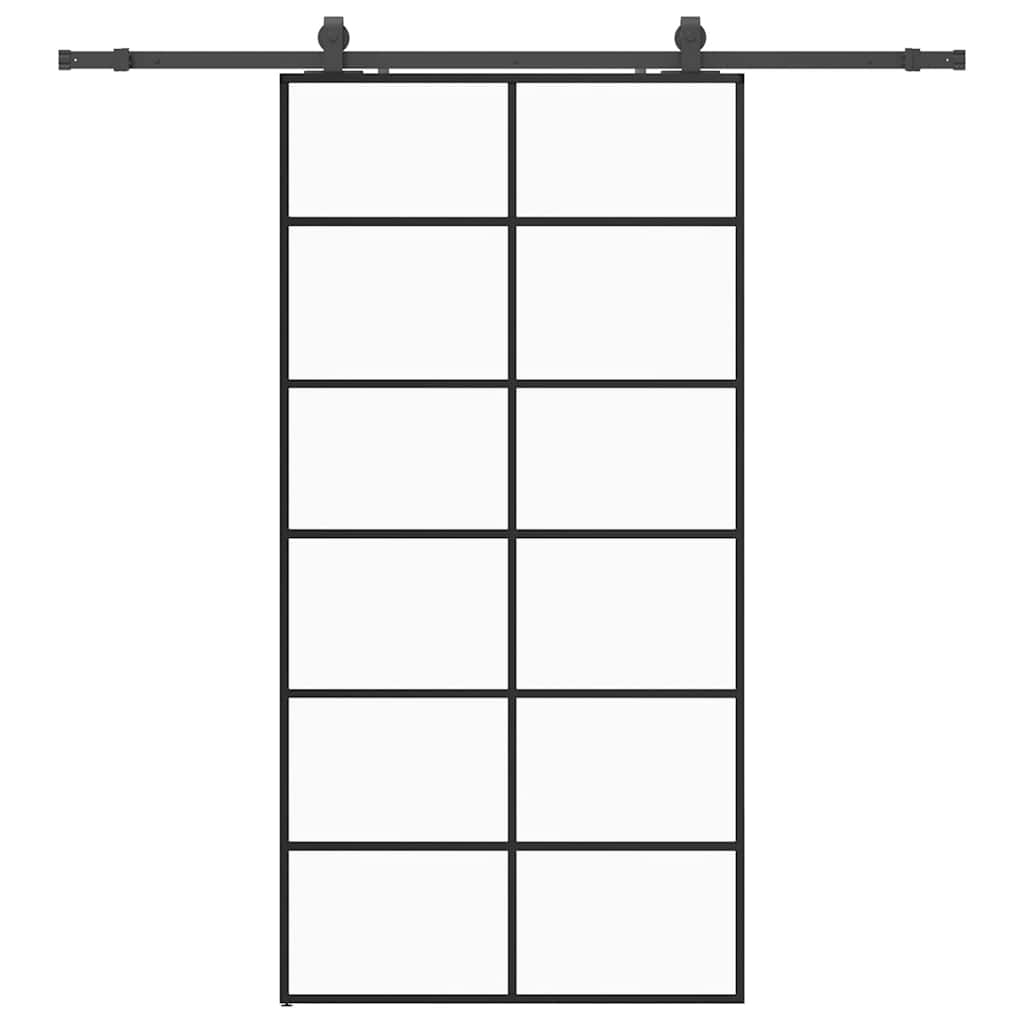 Skyvedør med monteringssett svart 102x205 cm ESG-glass vidaXL