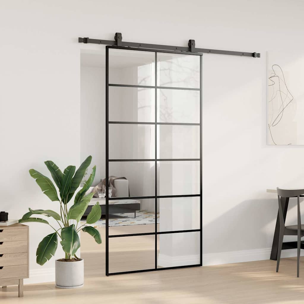 Skyvedør med monteringssett svart 102x205 cm ESG-glass vidaXL
