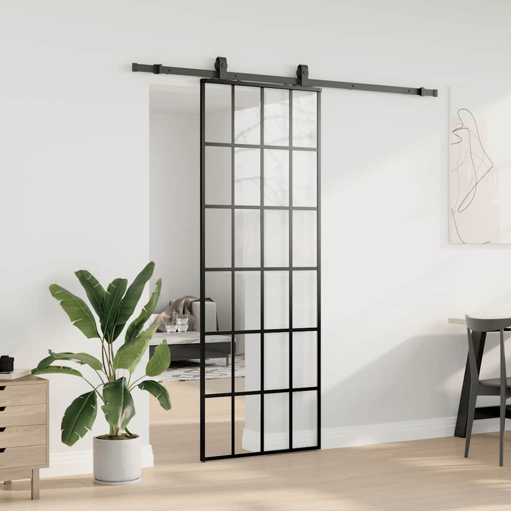 Skyvedør med monteringssett svart 76x205 cm ESG-glass vidaXL