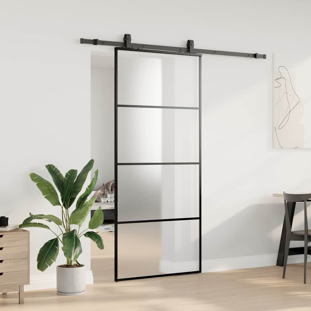 Skyvedør med monteringssett svart 90x205 cm ESG-glass vidaXL