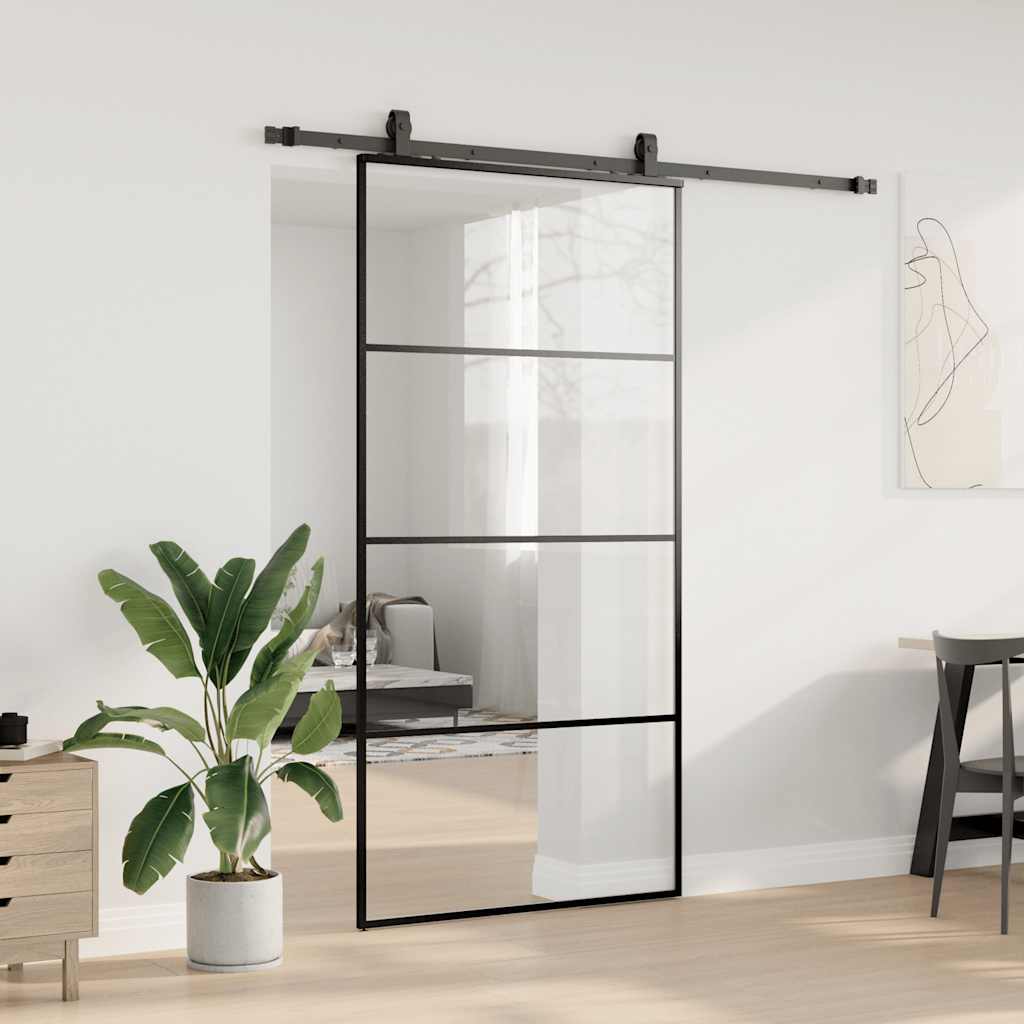 Skyvedør med monteringssett svart 102,5x205 cm ESG-glass vidaXL