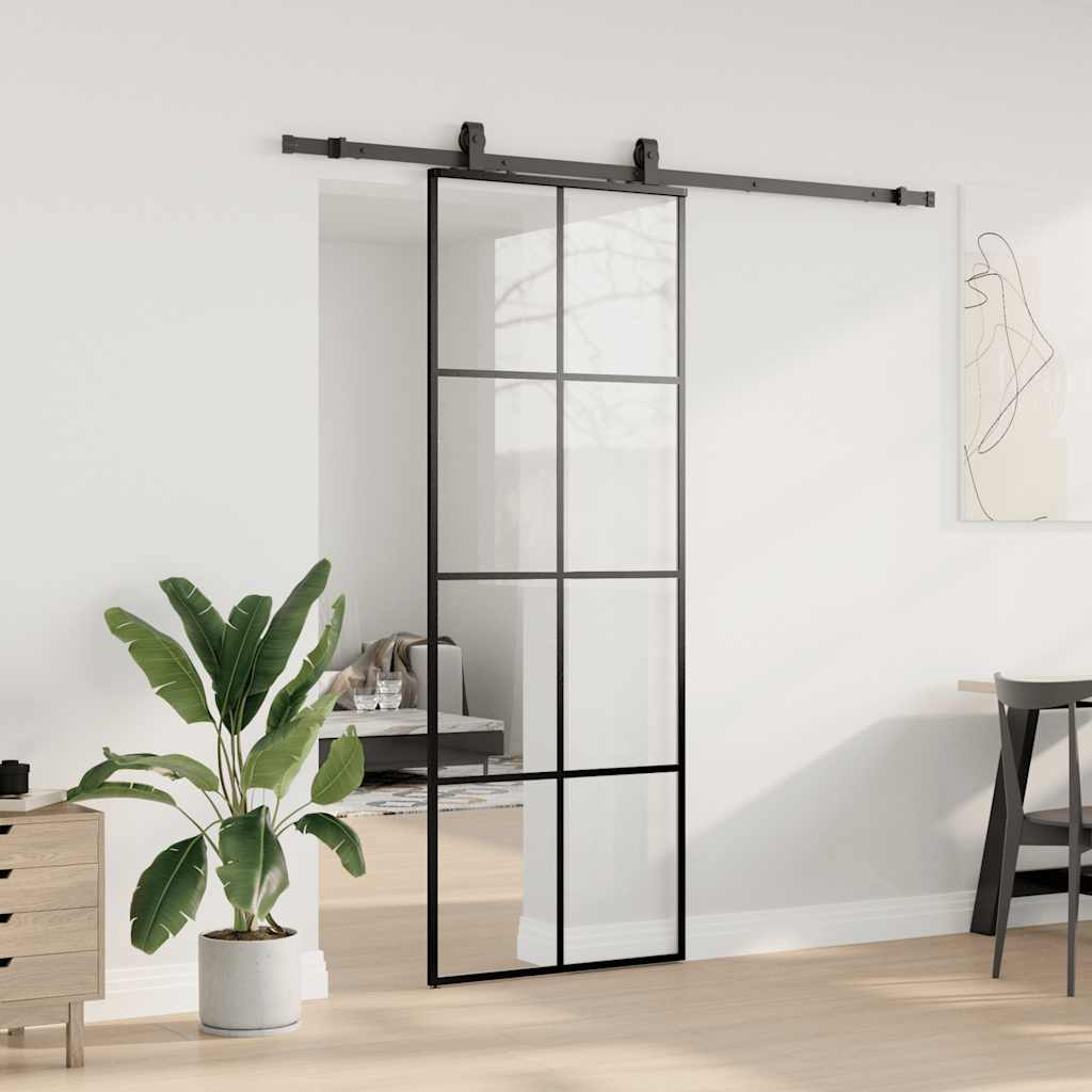 Skyvedør med monteringssett svart 76x205 cm ESG-glass vidaXL