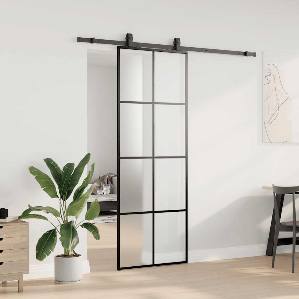 Skyvedør med monteringssett svart 76x205 cm ESG-glass vidaXL