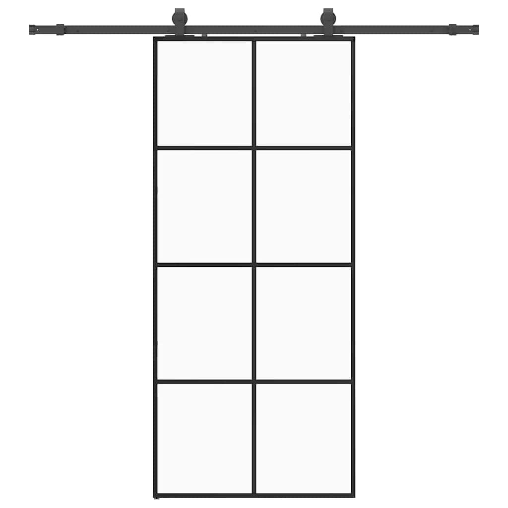 Skyvedør med monteringssett svart 90x205 cm ESG-glass