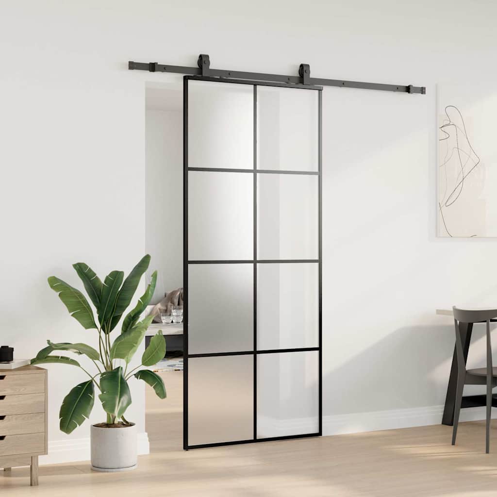 Skyvedør med monteringssett svart 90x205 cm ESG-glass vidaXL