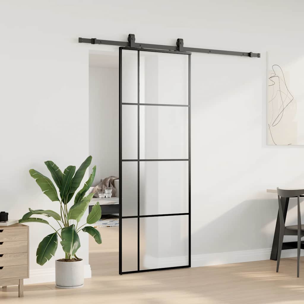 Skyvedør med monteringssett svart 76x205 cm ESG-glass vidaXL