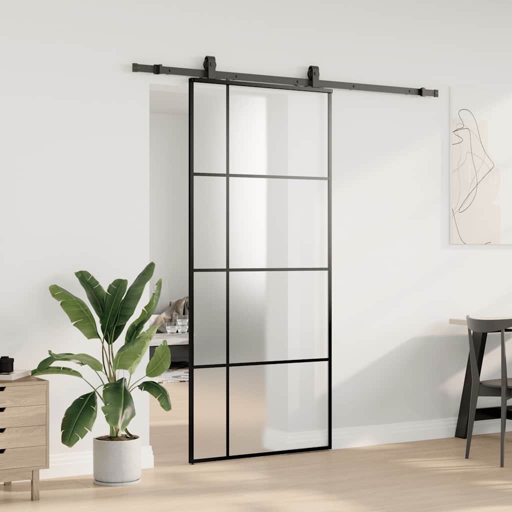 Skyvedør med monteringssett svart 90x205 cm ESG-glass vidaXL