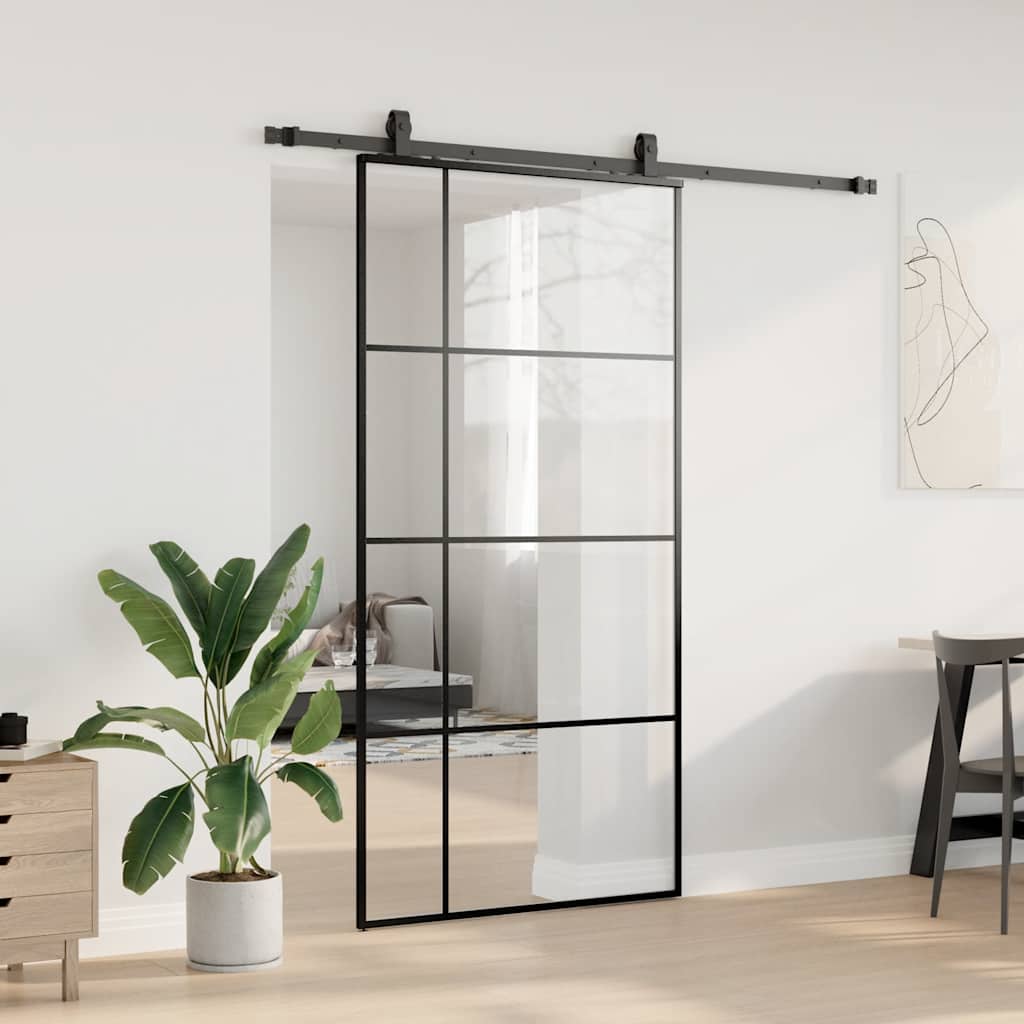 Skyvedør med monteringssett svart 102,5x205 cm ESG-glass vidaXL