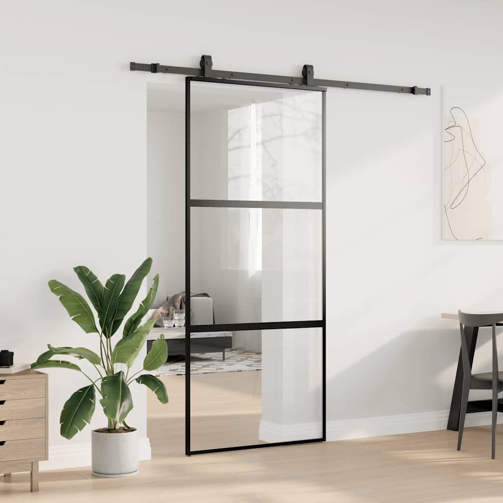 Skyvedør med monteringssett svart 90x205 cm herdet glass vidaXL