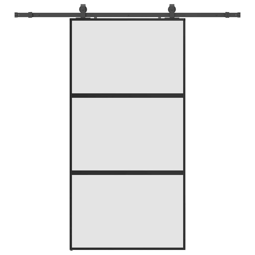 Skyvedør med monteringssett svart 102,5x205 cm herdet glass