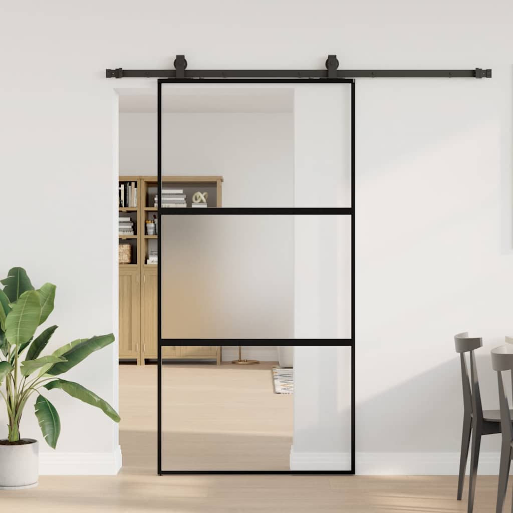 Skyvedør med monteringssett svart 102,5x205 cm herdet glass vidaXL