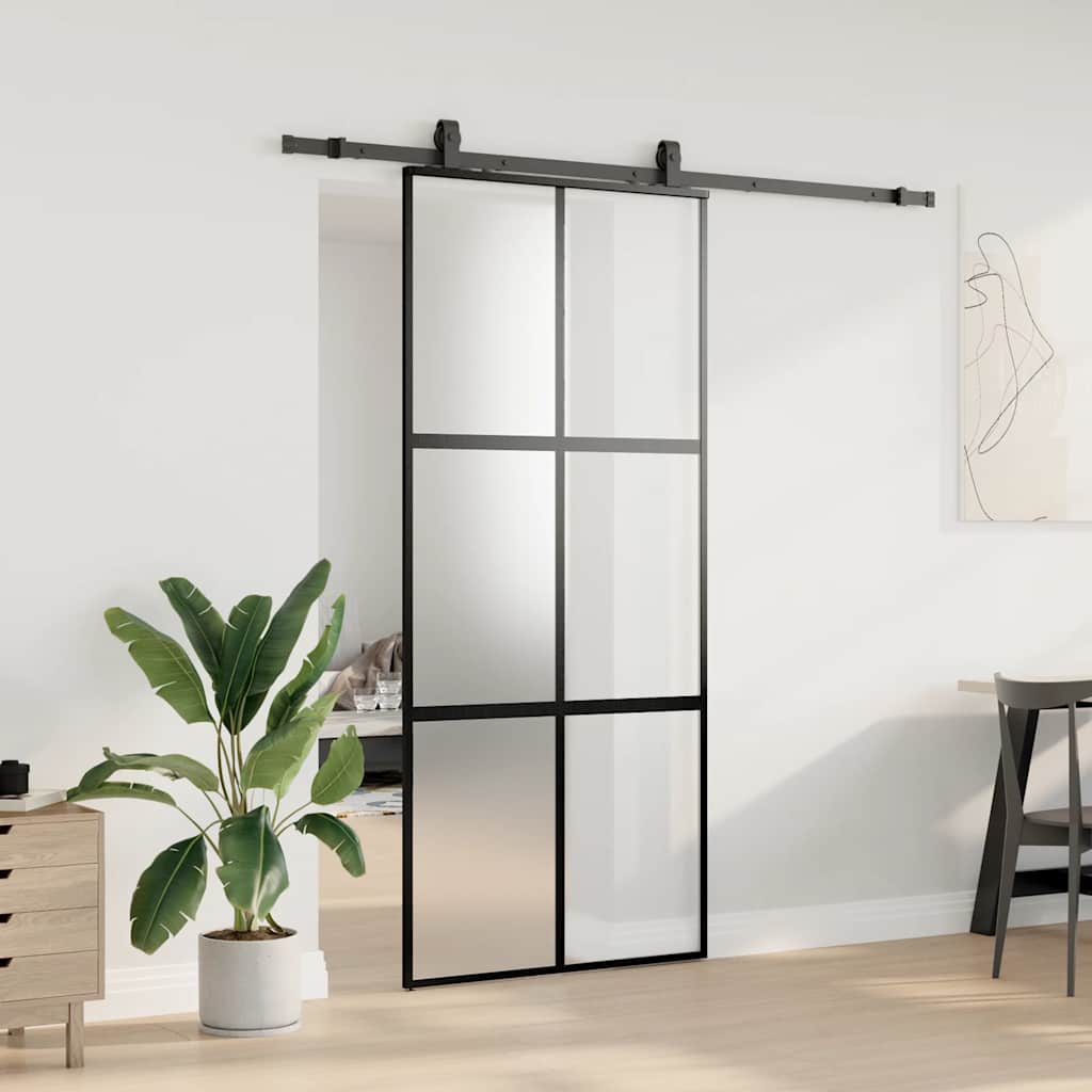Skyvedør med monteringssett svart 90x205 cm herdet glass vidaXL