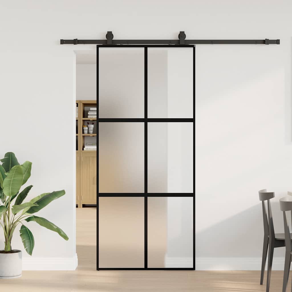 Skyvedør med monteringssett svart 90x205 cm herdet glass vidaXL