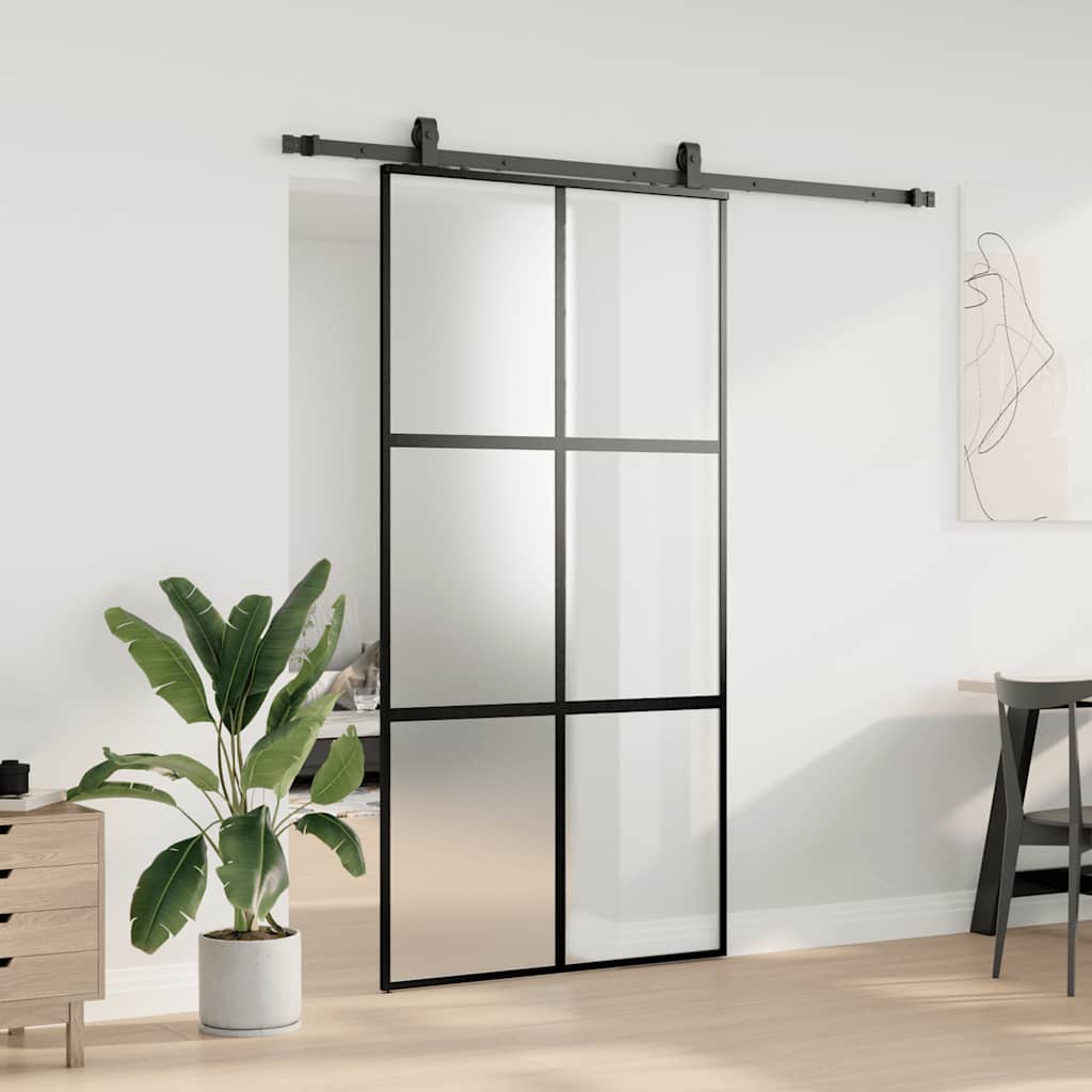 Skyvedør med monteringssett svart 102,5x205 cm herdet glass vidaXL