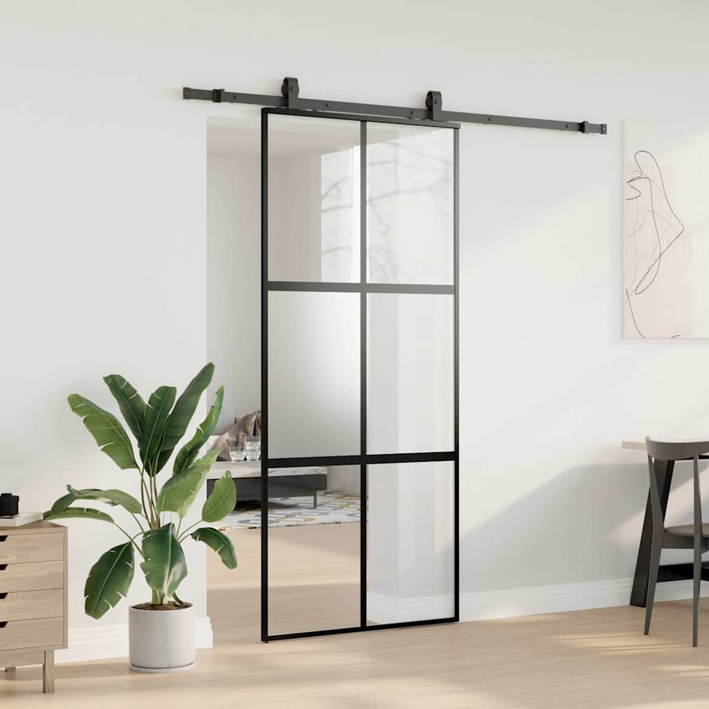 Skyvedør med monteringssett svart 90x205 cm herdet glass vidaXL