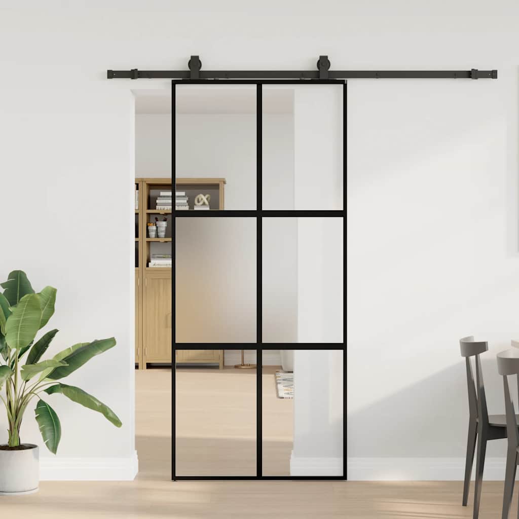 Skyvedør med monteringssett svart 90x205 cm herdet glass vidaXL