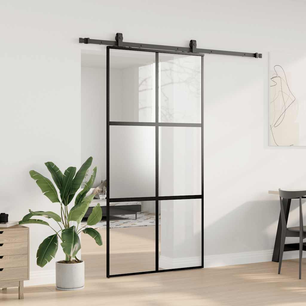 Skyvedør med monteringssett svart 102,5x205 cm herdet glass vidaXL