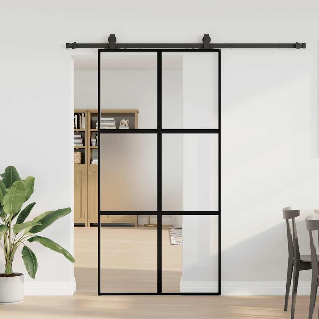 Skyvedør med monteringssett svart 102,5x205 cm herdet glass vidaXL