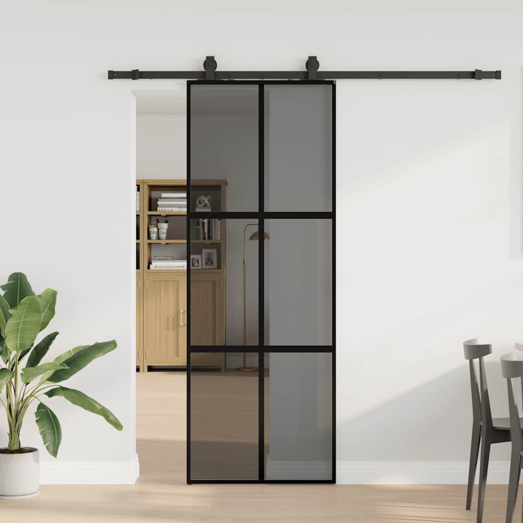 Skyvedør med monteringssett svart 76x205 cm herdet glass