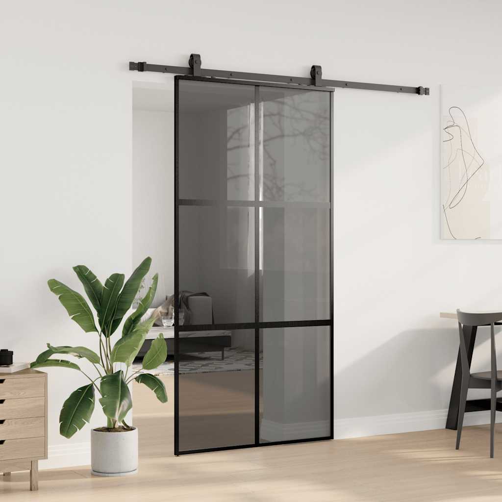 Skyvedør med monteringssett svart 102,5x205 cm herdet glass vidaXL