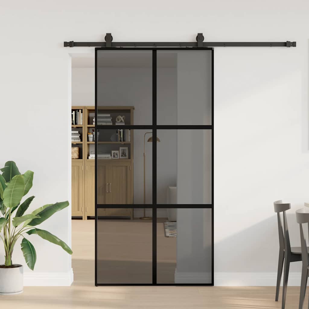 Skyvedør med monteringssett svart 102,5x205 cm herdet glass vidaXL
