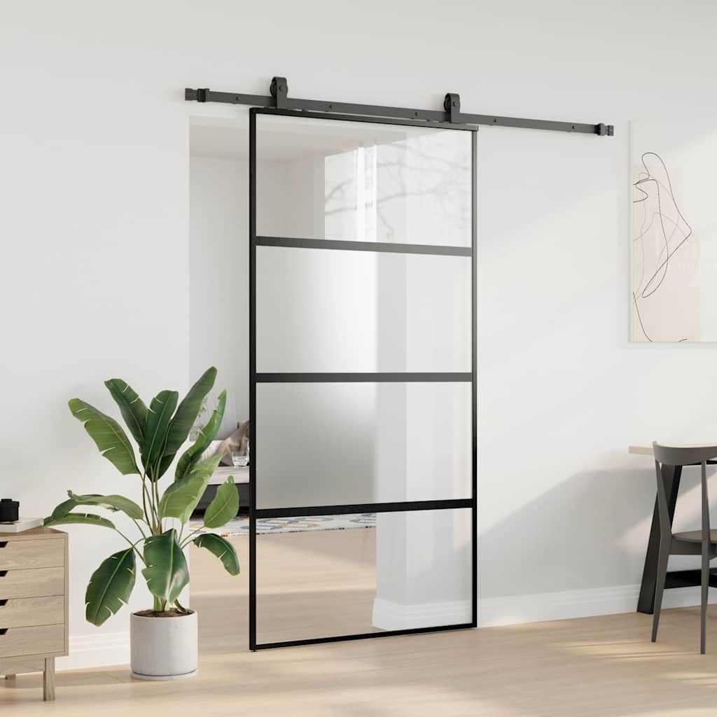 Skyvedør med monteringssett svart 102,5x205 cm herdet glass vidaXL