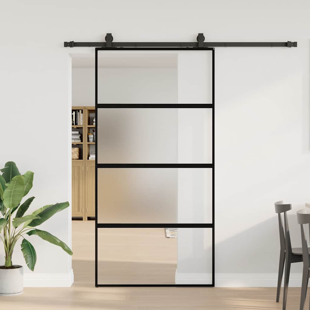 Skyvedør med monteringssett svart 102,5x205 cm herdet glass vidaXL