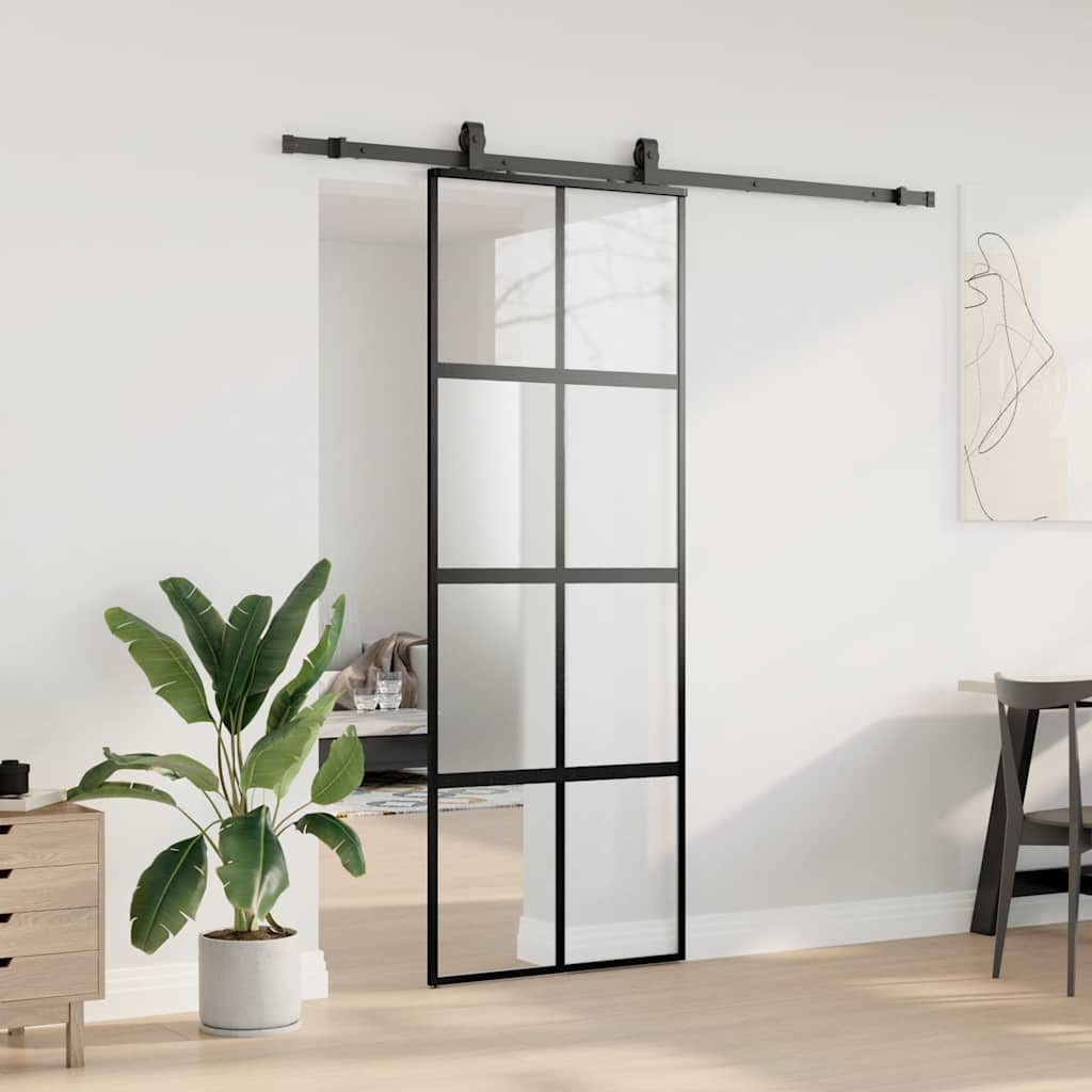 Skyvedør med monteringssett svart 76x205 cm herdet glass vidaXL