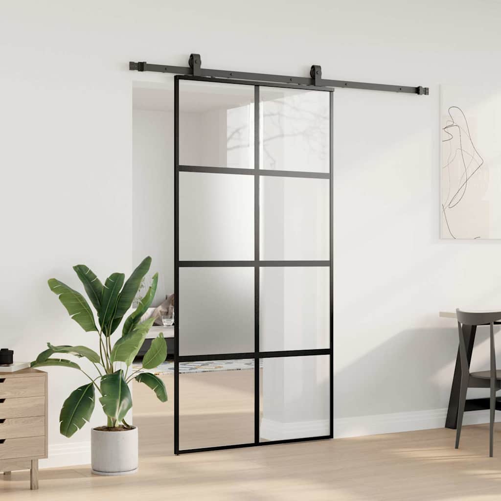 Skyvedør med monteringssett svart 102,5x205 cm herdet glass vidaXL