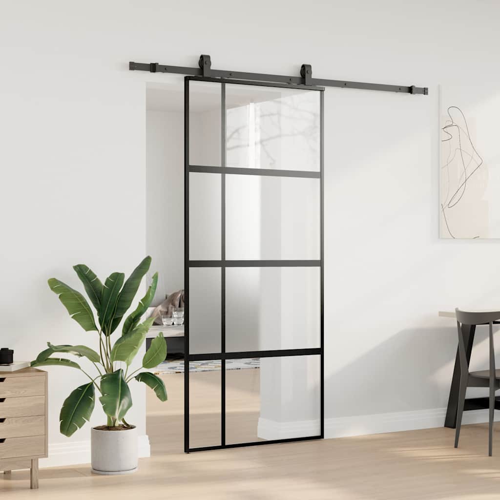 Skyvedør med monteringssett svart 90x205 cm herdet glass vidaXL