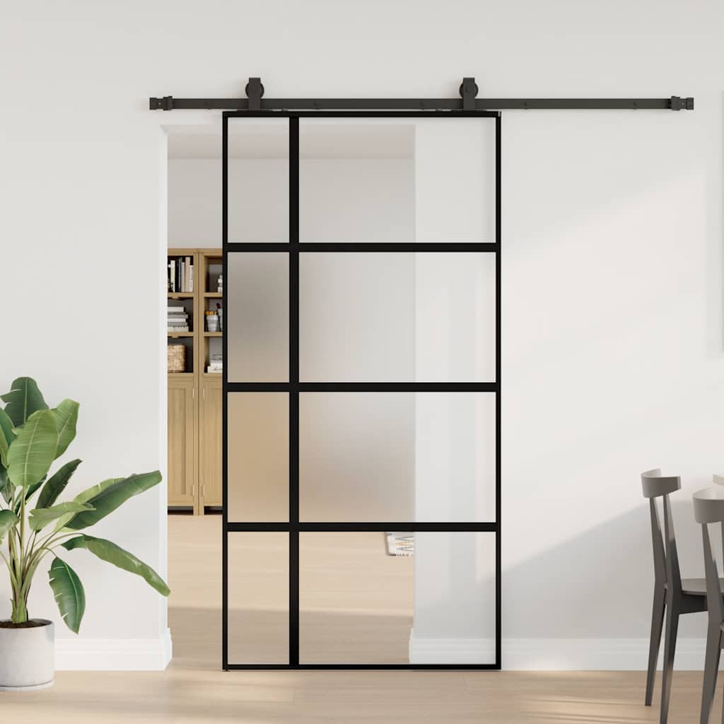 Skyvedør med monteringssett svart 102,5x205 cm herdet glass vidaXL