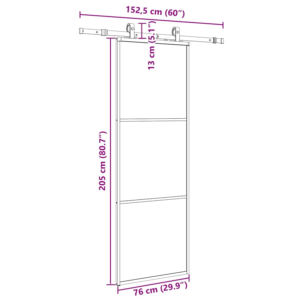 Skyvedør med monteringssett svart 76x205 cm ESG-glass