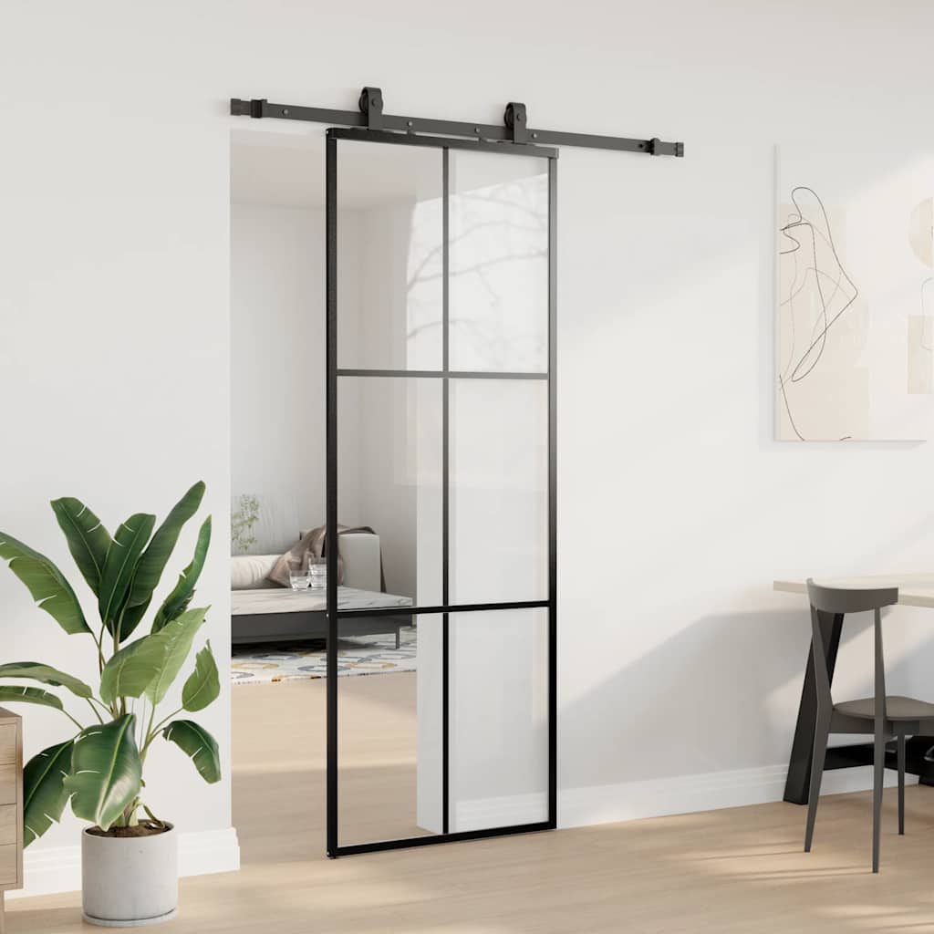 Skyvedør med monteringssett svart 76x205 cm ESG-glass
