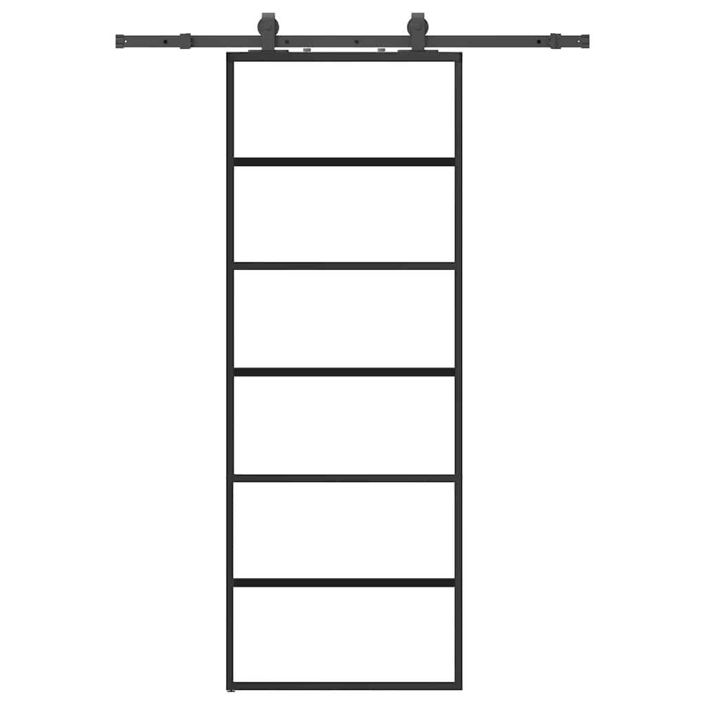 Skyvedør med monteringssett svart 76x205 cm ESG-glass