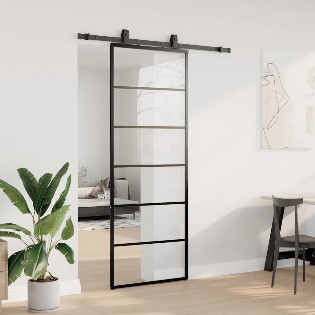 Skyvedør med monteringssett svart 76x205 cm ESG-glass