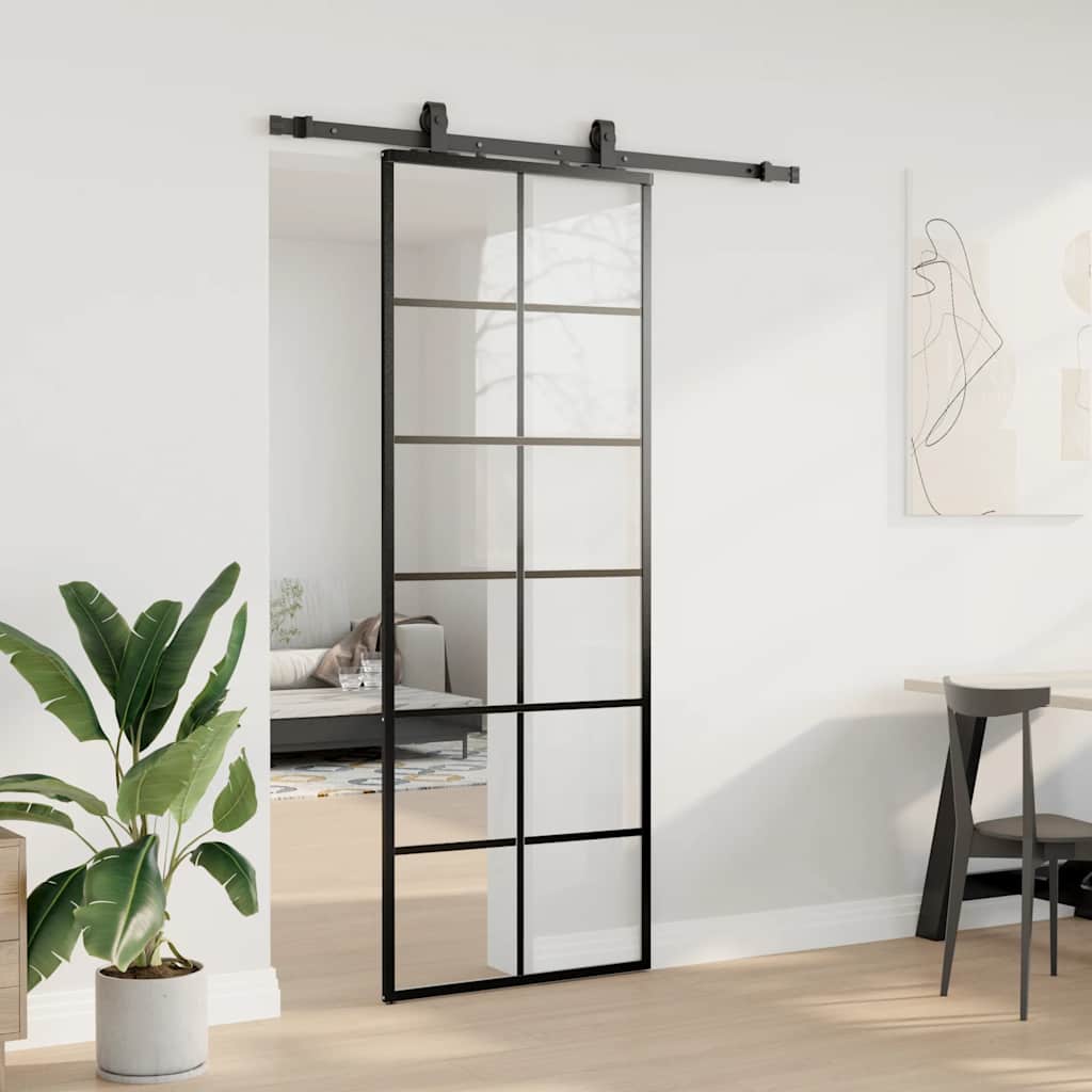 Skyvedør med monteringssett svart 76x205 cm ESG-glass