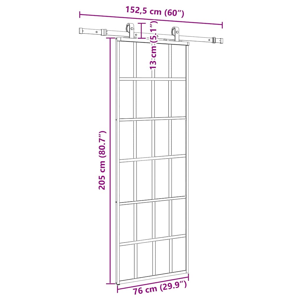 Skyvedør med monteringssett svart 76x205 cm ESG-glass