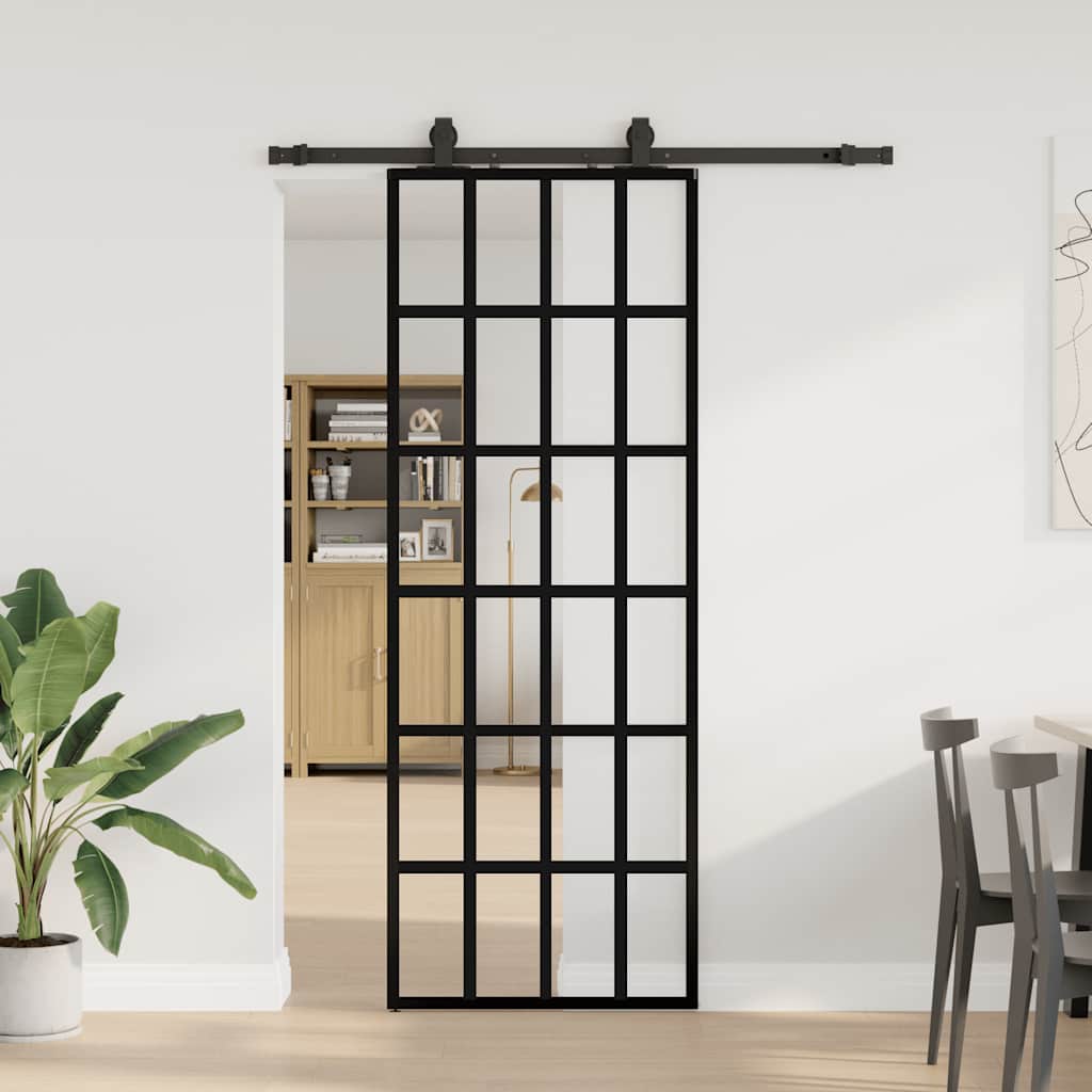 Skyvedør med monteringssett svart 76x205 cm ESG-glass