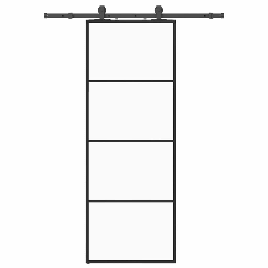 Skyvedør med monteringssett svart 76x205 cm ESG-glass